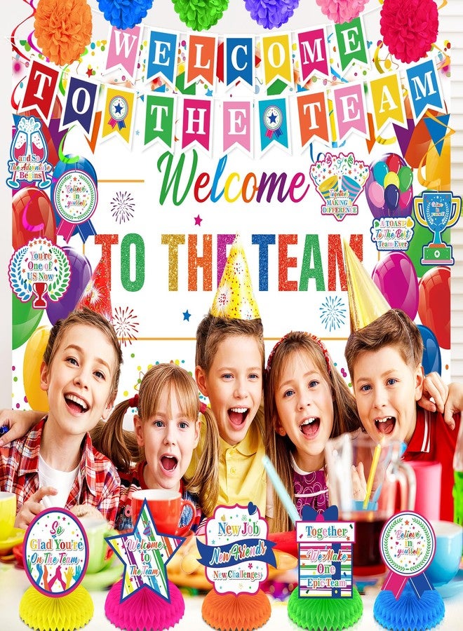Woosytoo Welcome To The Team Decorations Banner Colorful Glittery Welcome Sign Hanging Decorations New Employee Banner, Honeycomb Centerpieces, Paper Pompoms for School Classroom Teacher Doctor Office - Image 5